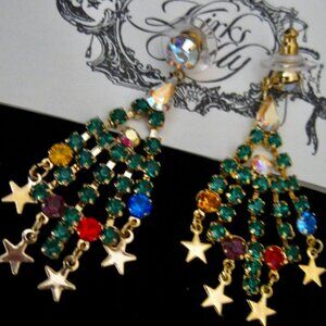 KIRKS FOLLY VERY RARE W/WONDERFUL COLORS/SPARKLES HOLIDAY TREE PIERCED EARRINGS
